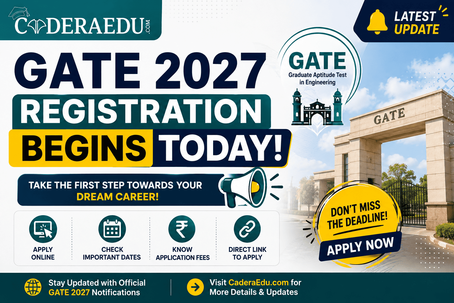 GATE 2027 Registration Begins Today: Direct Link, Apply Online, Last Date & Fees