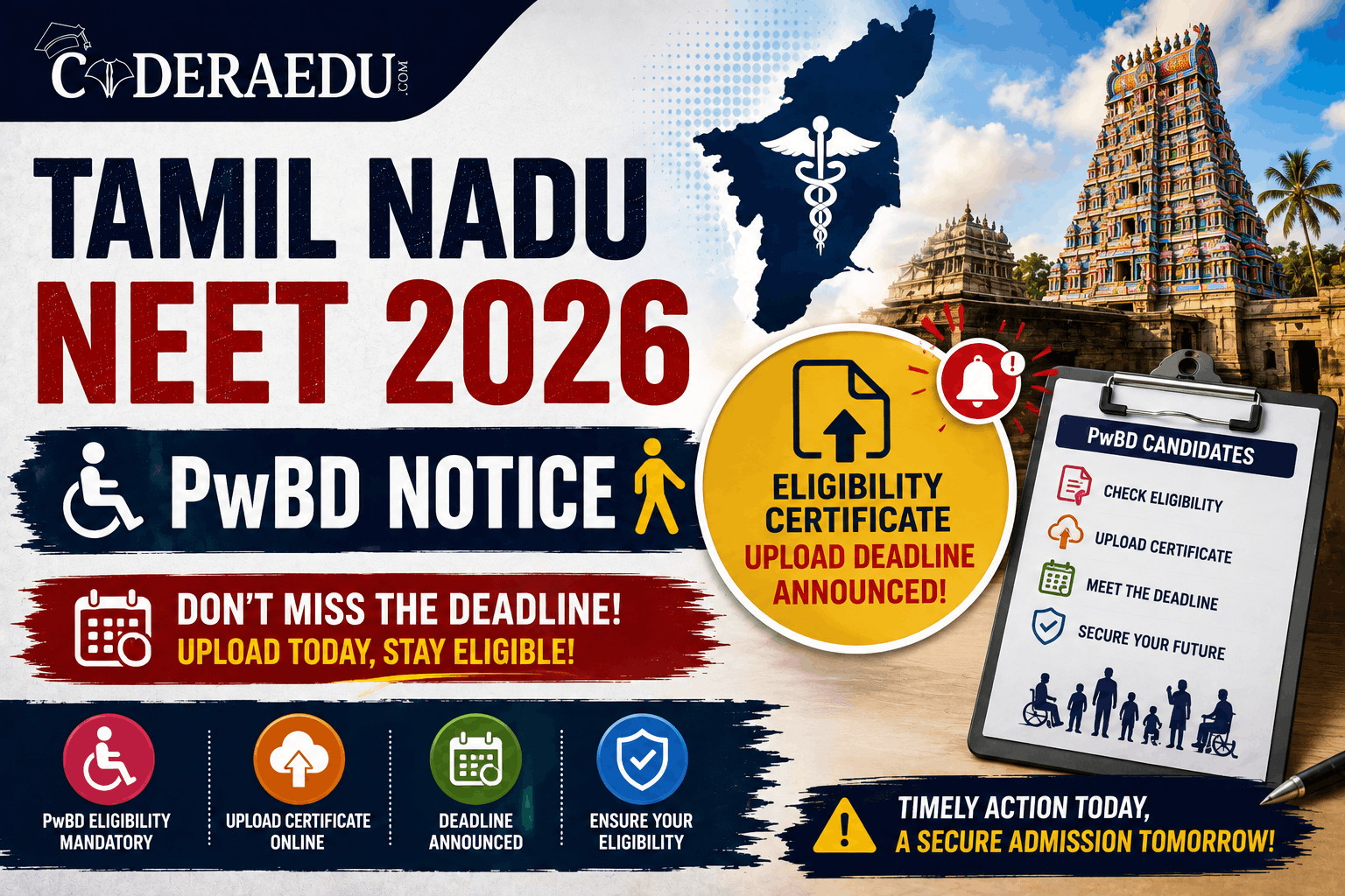 Tamil Nadu NEET 2026 PwBD Notice: Eligibility Certificate Upload Deadline Announced