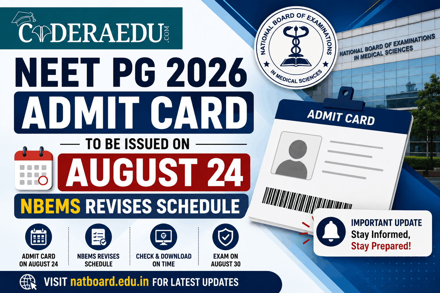NEET PG 2026 Admit Card to Be Issued on August 24: NBEMS Revises Schedule