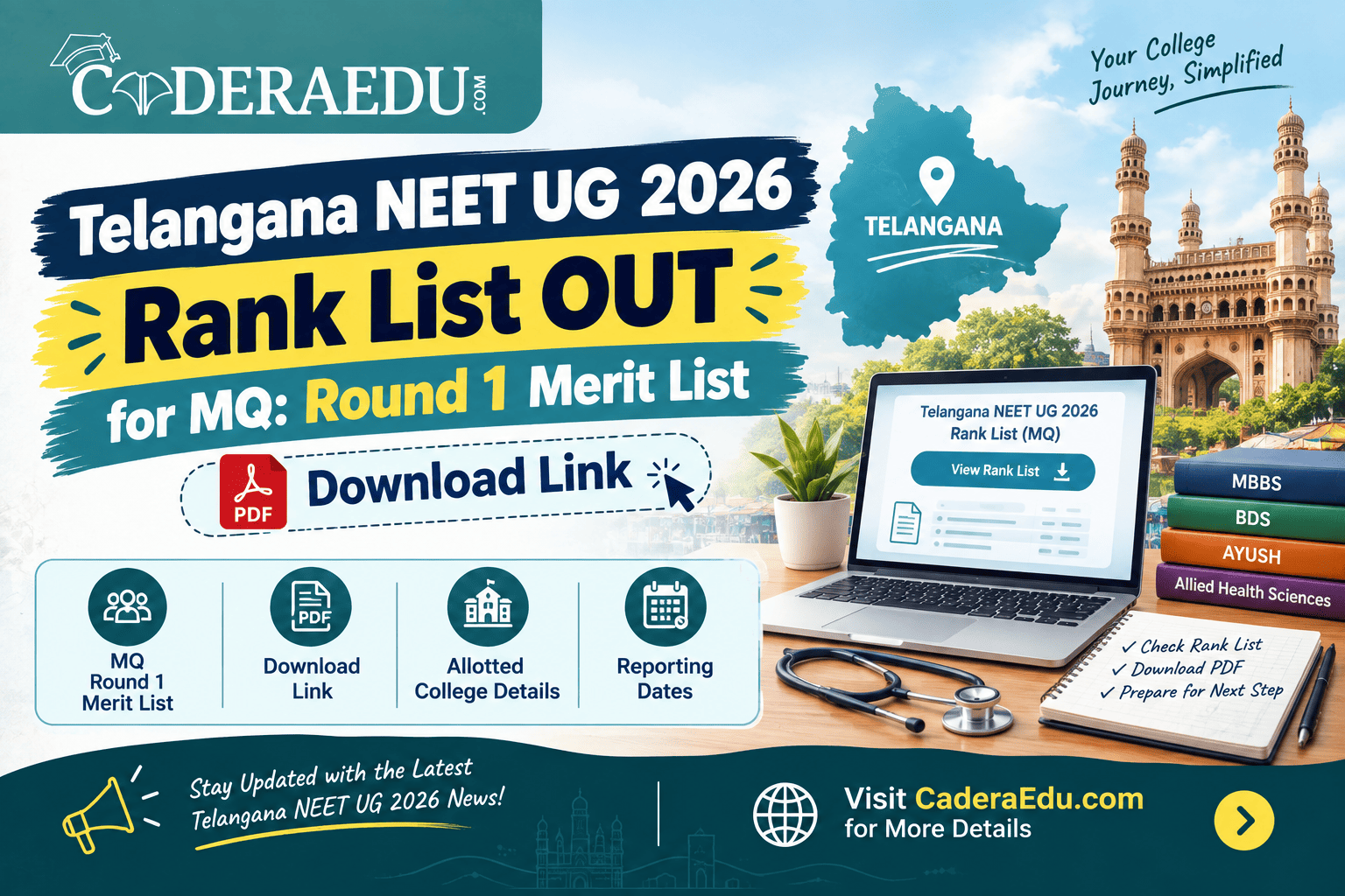 Telangana NEET UG 2026 Rank List OUT for MQ: Round 1 Merit List PDF Download Link