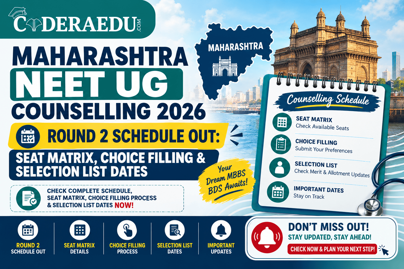 Maharashtra NEET UG Counselling 2026 Round 2 Schedule OUT: Seat Matrix, Choice Filling & Selection List Dates