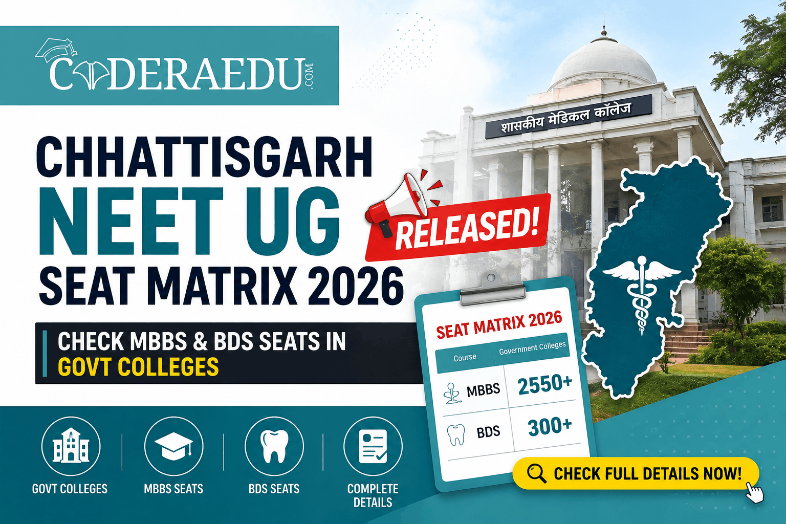 Chhattisgarh NEET UG Seat Matrix 2026 Released: Check MBBS & BDS Seats in Govt Colleges