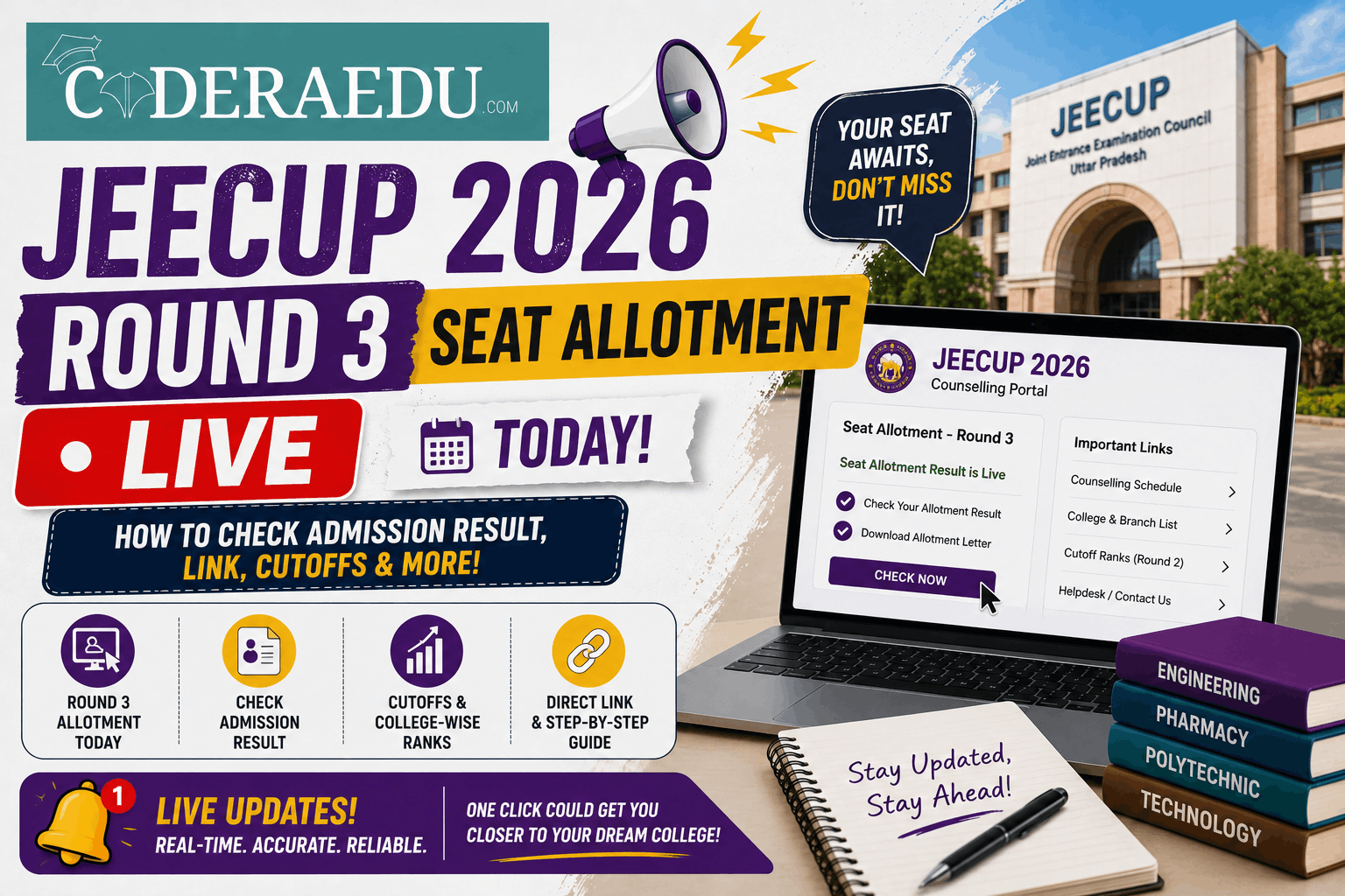 JEECUP 2026 Round 3 Seat Allotment (Today) LIVE: How to Check Admission Result, Link, Cutoffs