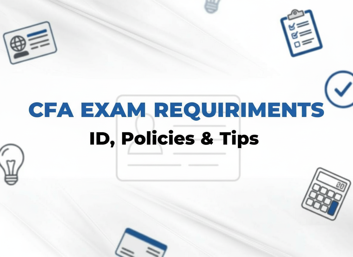 Banner image for the blog headlined ‘CFA Exam Requirements’ with white and grey overlay and exam-related elements