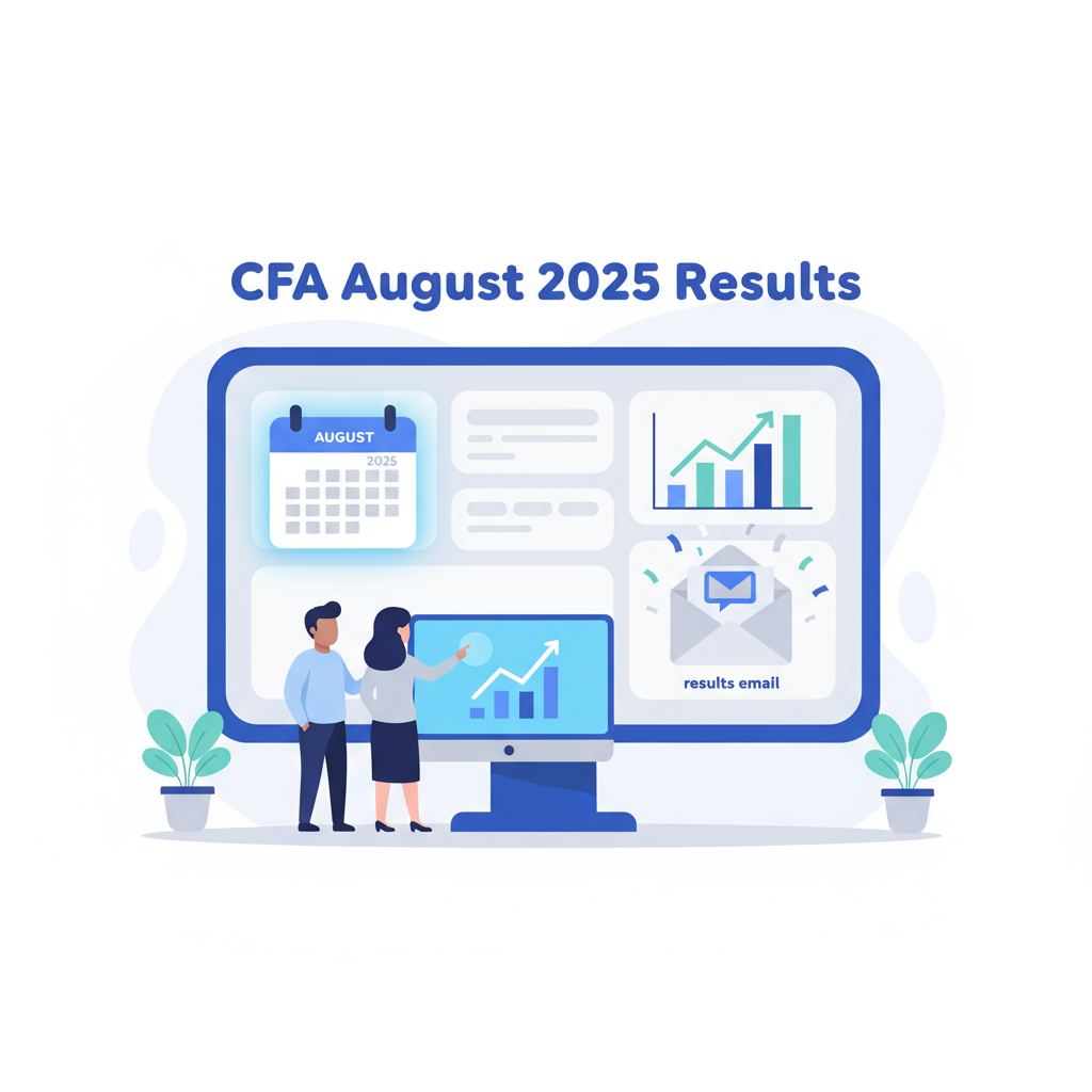 Digital illustration for 'CFA August 2025 Results' with the heading text as mentioned and two people discussing the results
