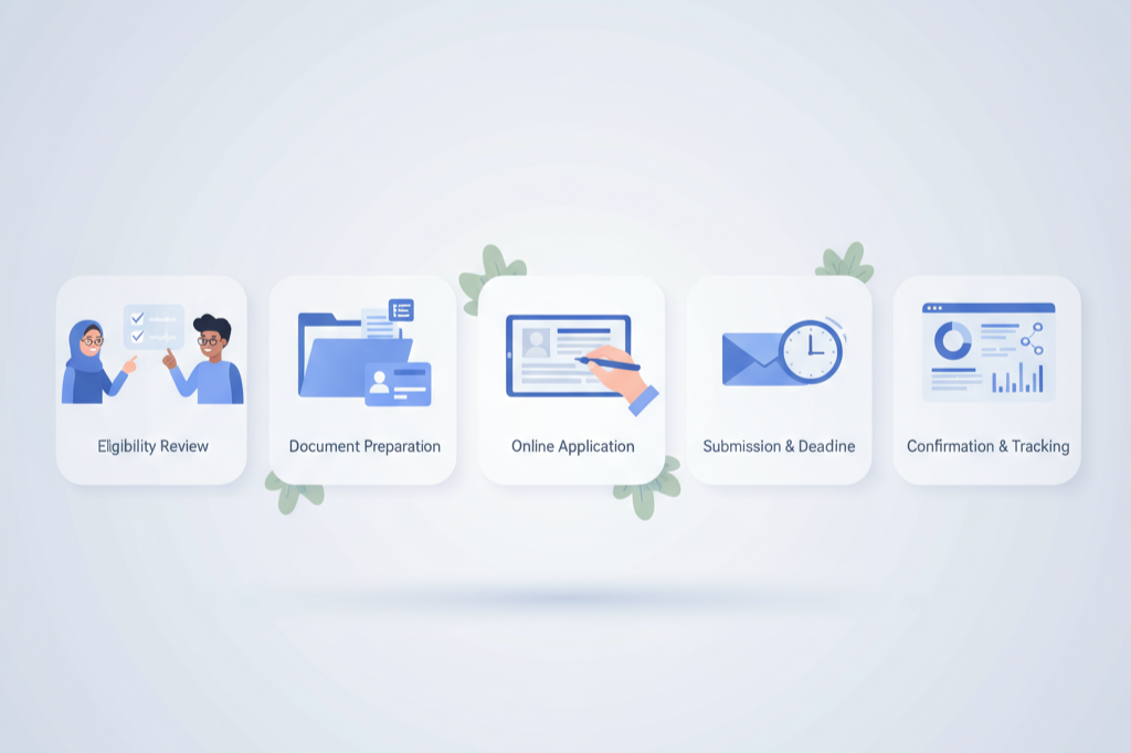 Illustration of headers reflecting the main points on how to apply for a CFA scholarship