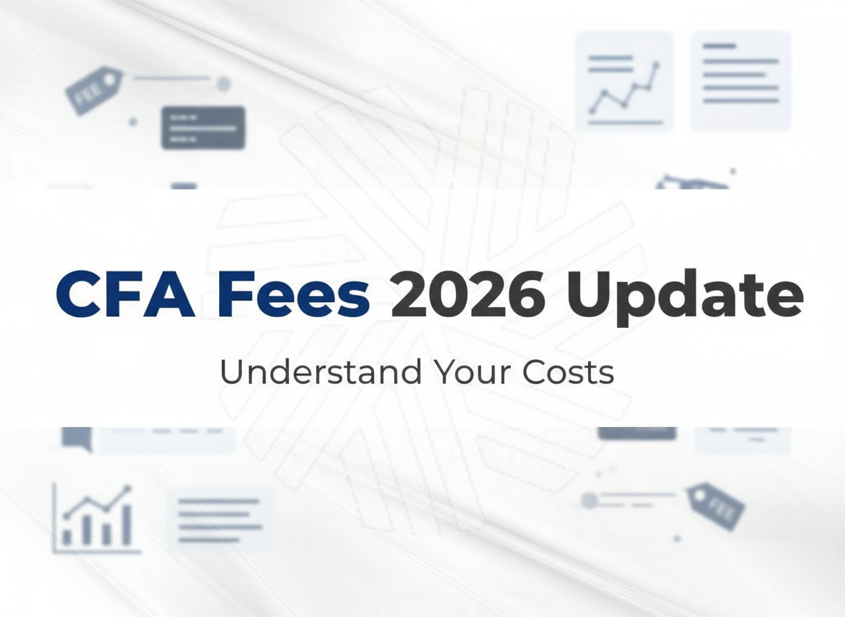 Digital illustration hero image with headline CFA Exam Fees & Registration Updates 2026 with people discussing and showcasing fee-related elements