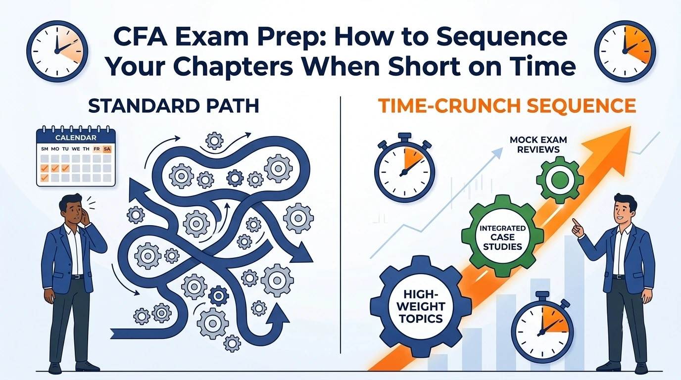 CFA Exam Prep headline with subtext how to sequence your chapters when short on time with comparison illustrations
