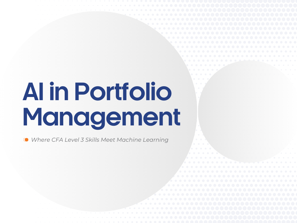 Illustration of a woman professional surrounded by graphs related to AI portfolio management and CFA