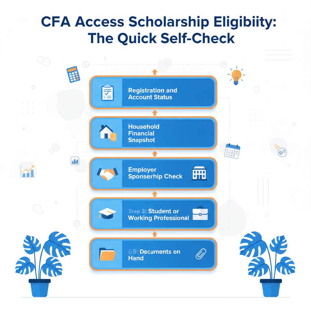 Infographic depicting the five steps for checking CFA Access Scholarship eligibility