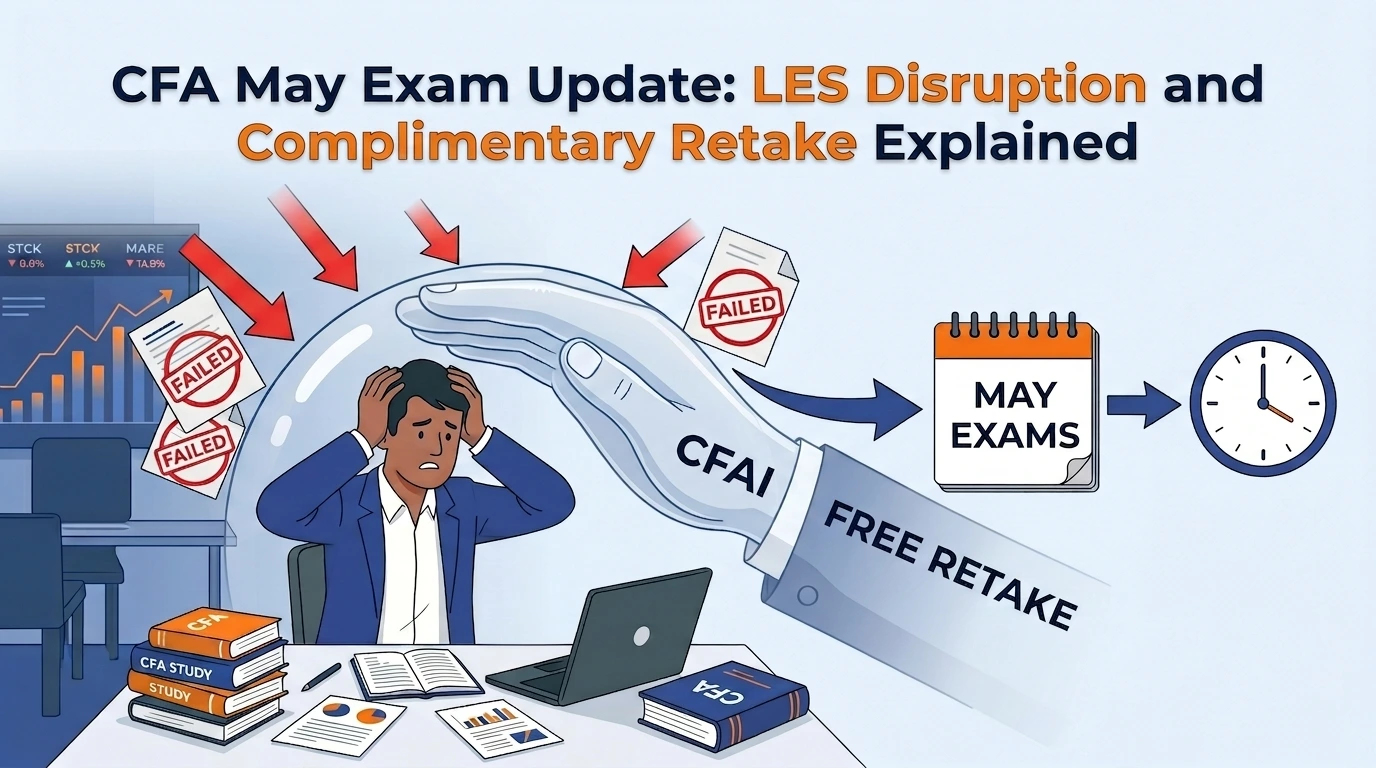 CFA May Exam Update - LES Disruption and Complimentary retake explained headline and illustrated