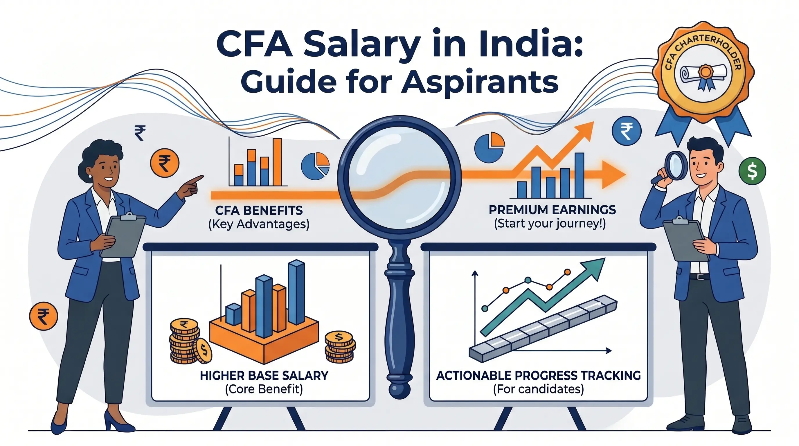 CFA Salary in India: A guide for aspirants headline with people in front of graphs and presentations