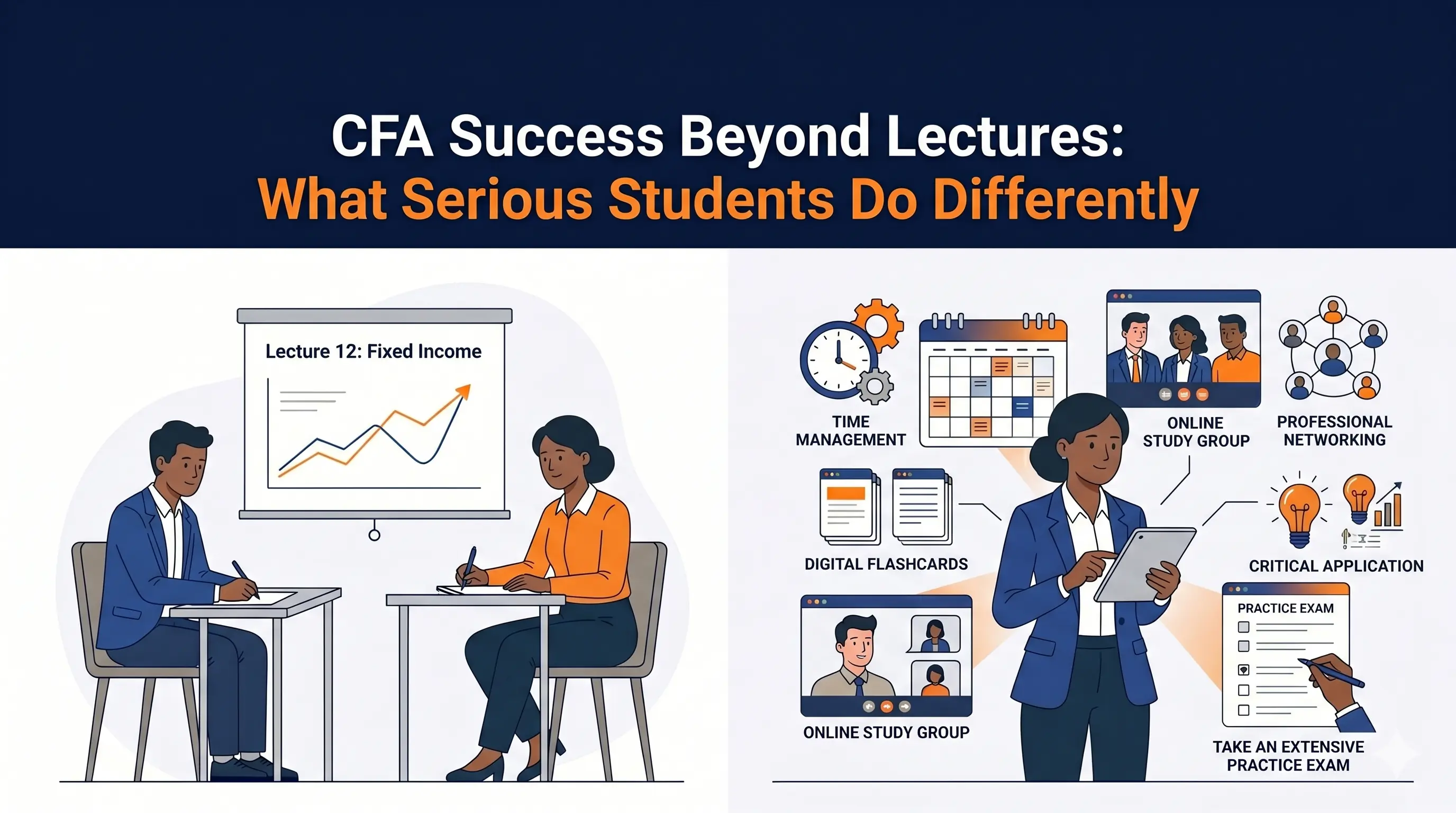 CFA success beyond lectures: what serious students do differently headline with students studying