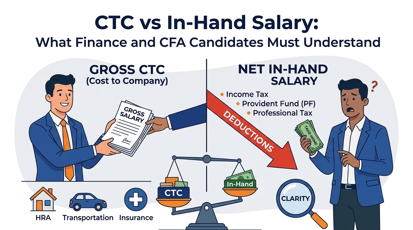 CTC vs In-Hand Salary headline with people comparing Gross CTC and in-hand salary